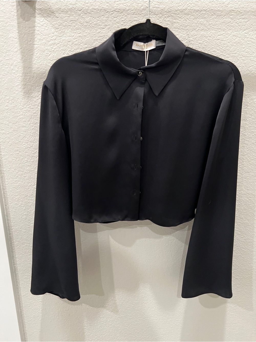 Ramy Brook Skyla Cropped Satin Button-Up Blouse NWT